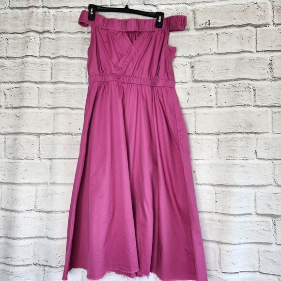 ANTHROPOLOGIE Maeve Off the Shoulder Pink Pockets A Line Dress Women Size Medium - Picture 1 of 14
